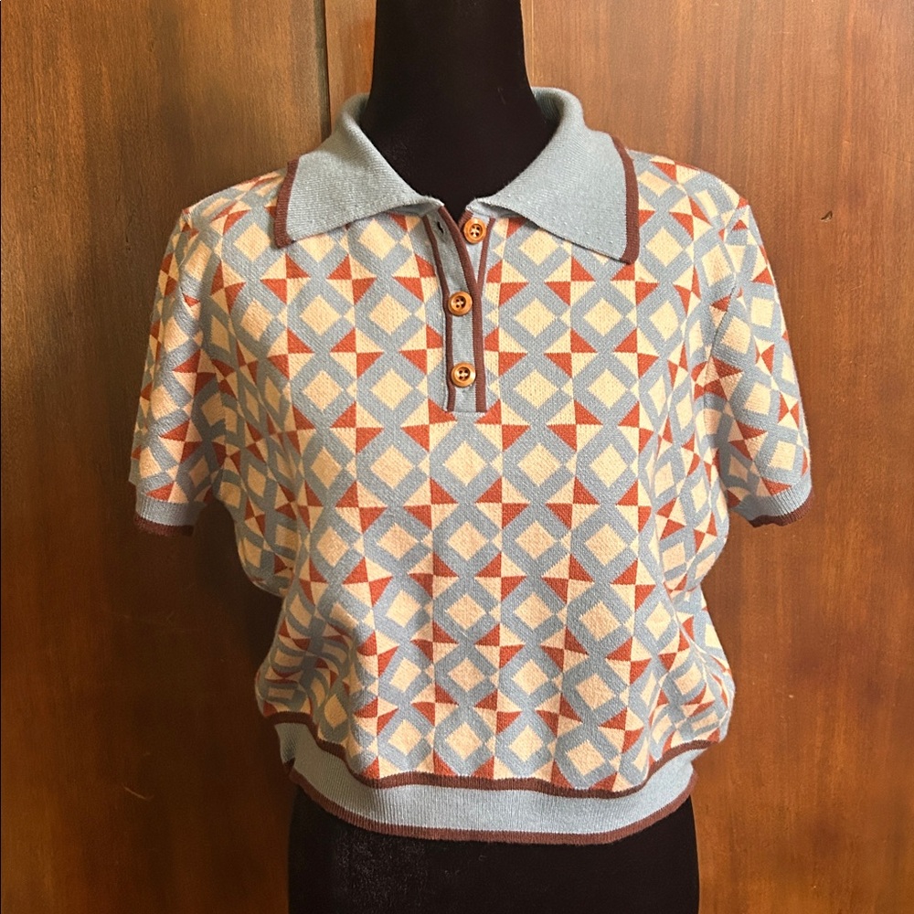 Retro 50s Style Short Sleeve Sweater XL